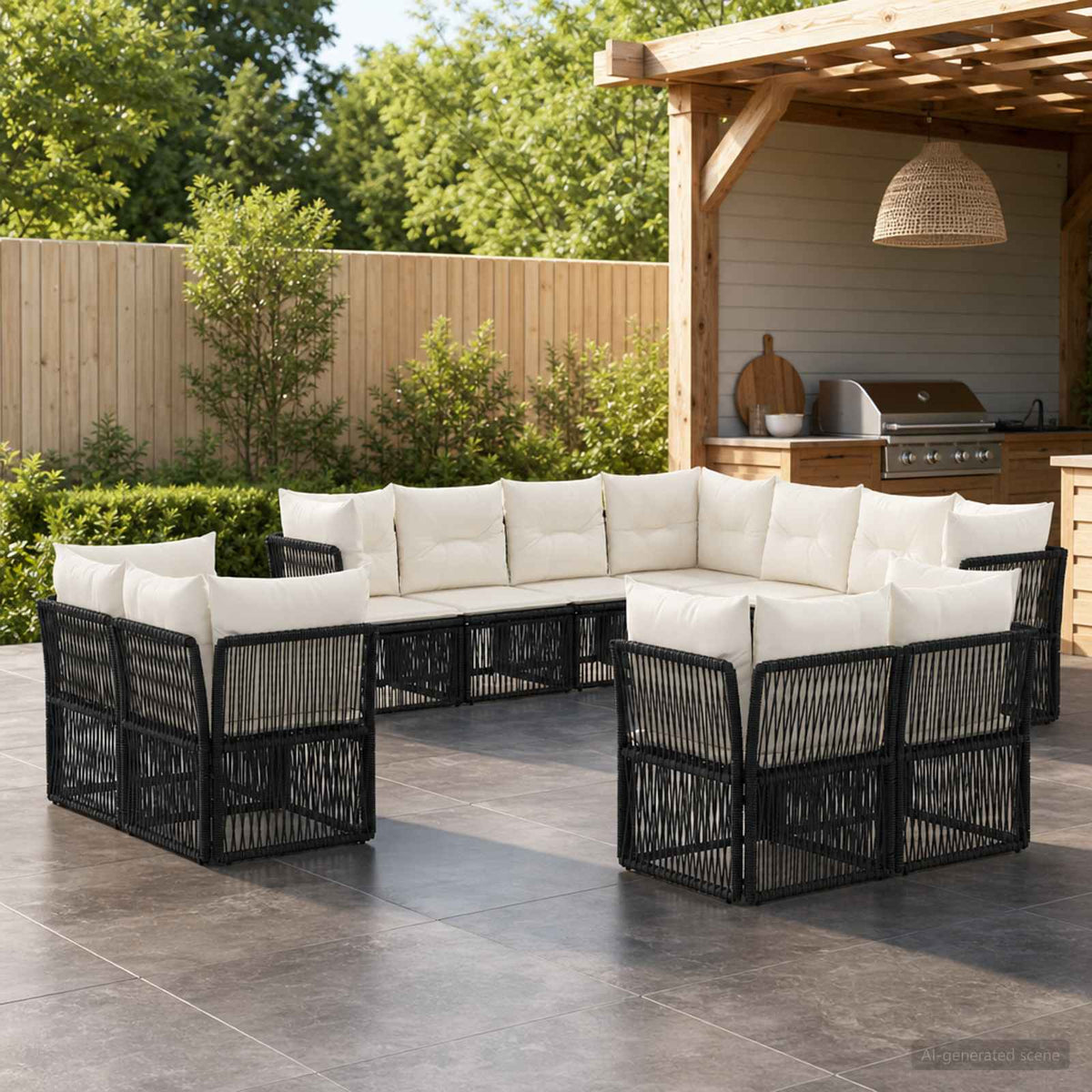 Tuinbankenset 11 pcs Zwart poly rattan is nu te koop bij PeponiXL, paradijselijk wonen!