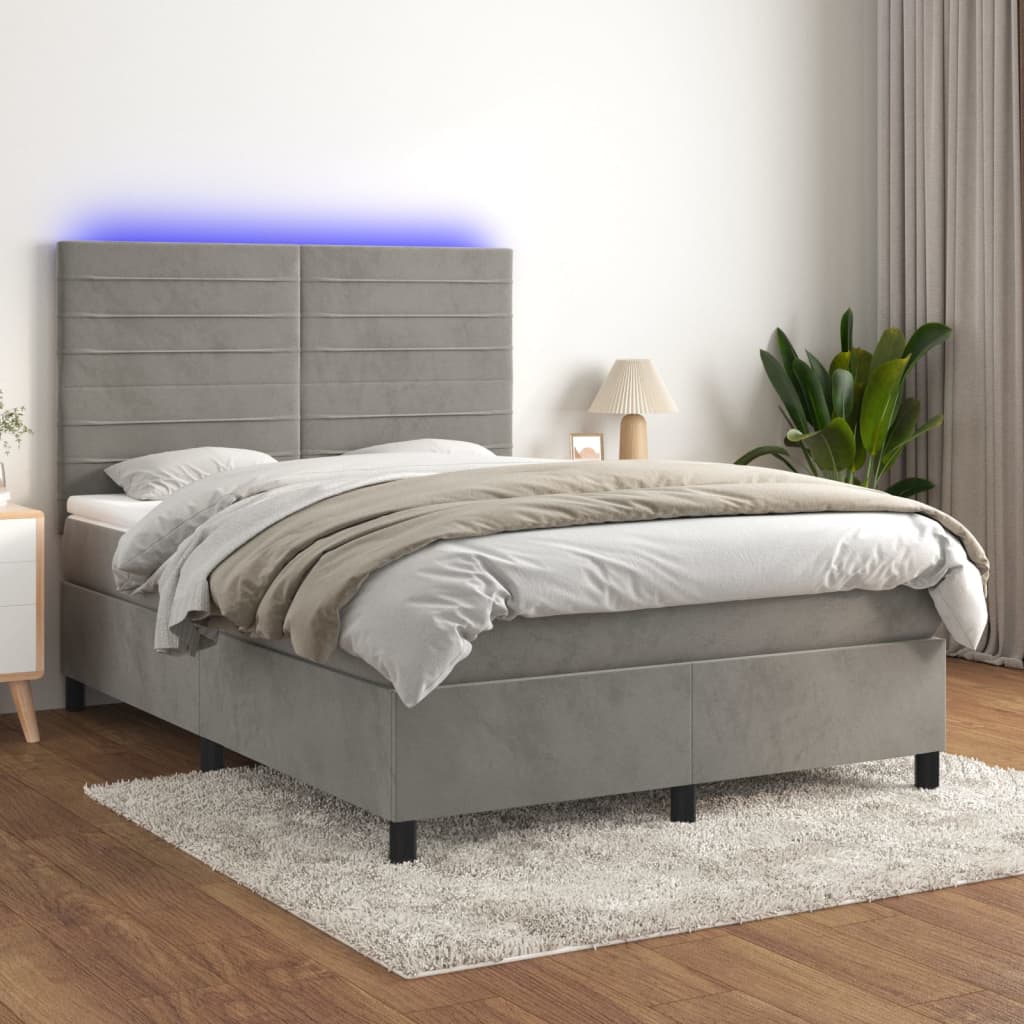 Boxspring met matras en LED fluweel lichtgrijs 140x190 cm is nu te koop bij PeponiXL, paradijselijk wonen!