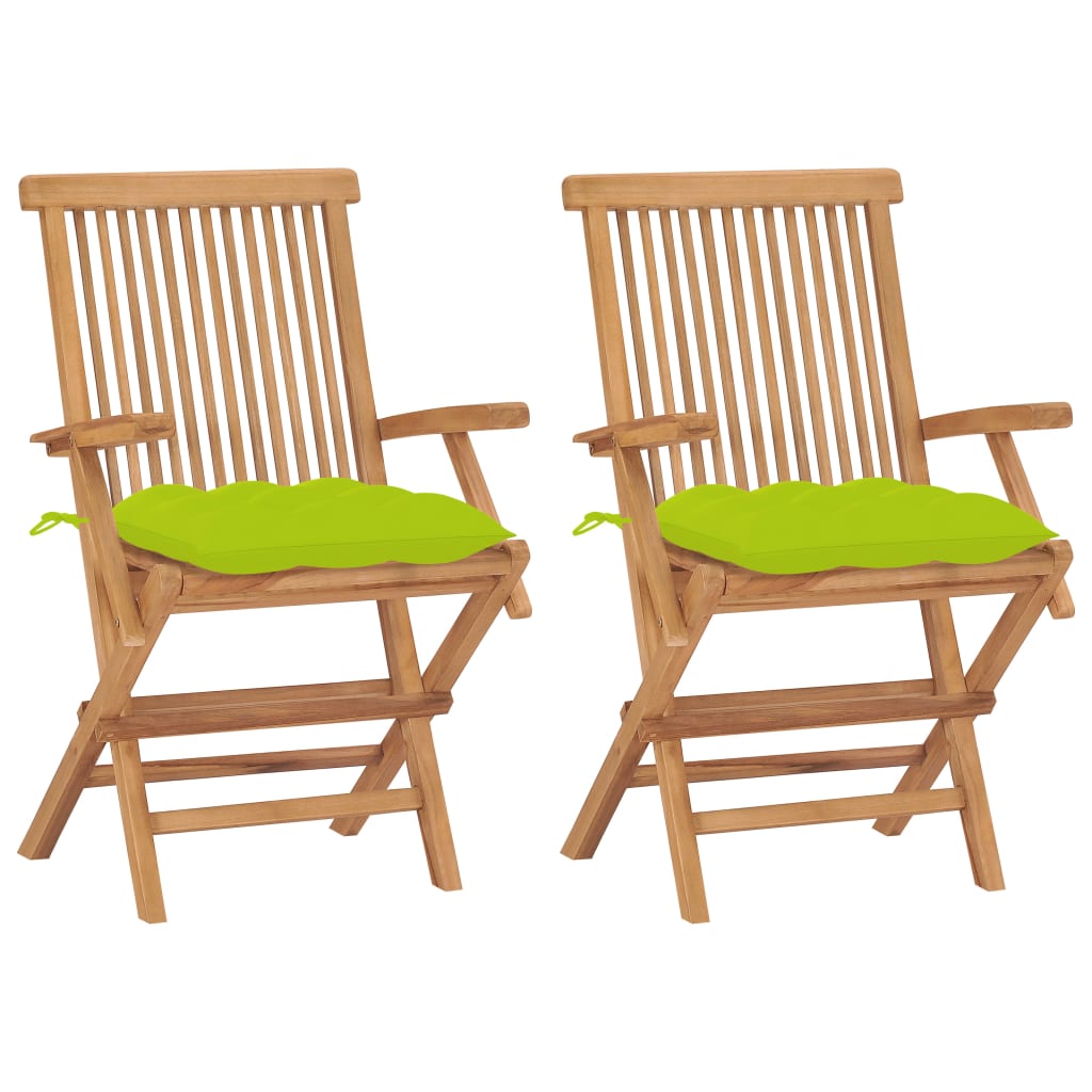 Tuinstoelen 2 st met heldergroene kussens massief teakhout is nu te koop bij PeponiXL, paradijselijk wonen!