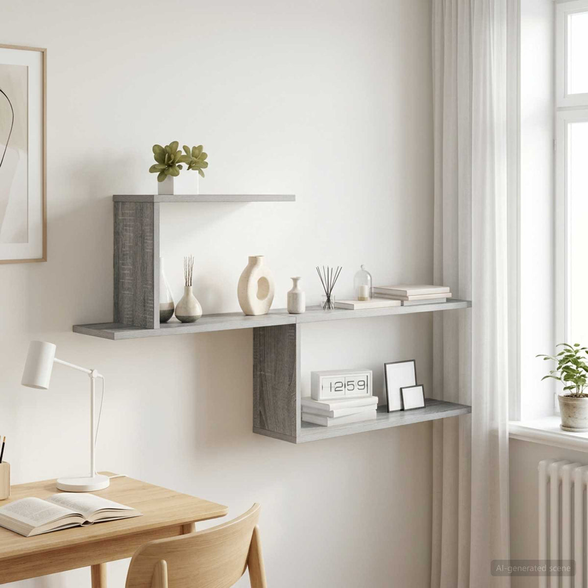 Wandplank Grijs Sonoma 122 x 18 x 60 cm Bewerkt hout is nu te koop bij PeponiXL, paradijselijk wonen!