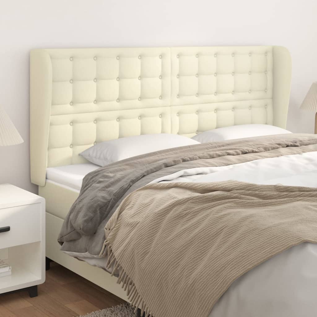 Hoofdbord met randen 163x23x118/128 cm kunstleer crèmekleurig is nu te koop bij PeponiXL, paradijselijk wonen!