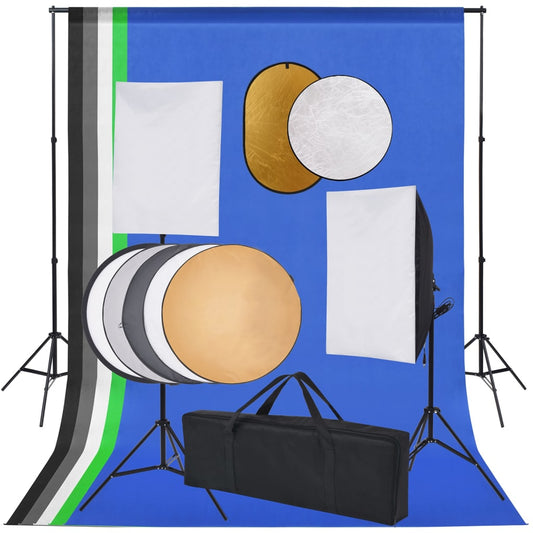 Fotostudioset met softboxlampen, achtergrond en reflector is nu te koop bij PeponiXL, paradijselijk wonen!