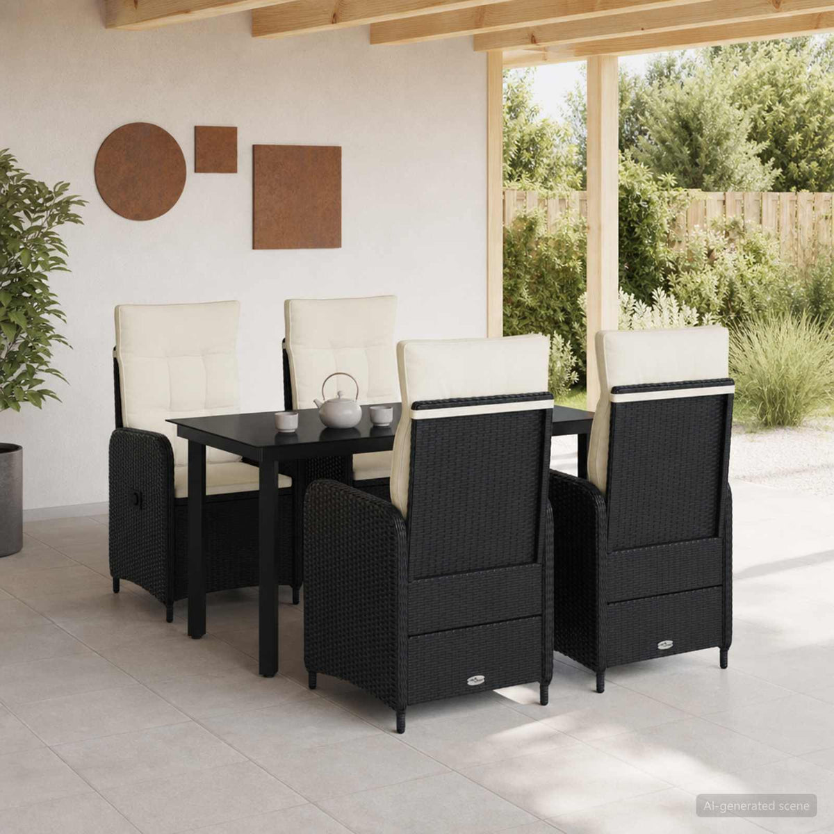Bank tafel set met kussen met kussen 5 pcs Zwart en Cream Wit is nu te koop bij PeponiXL, paradijselijk wonen!