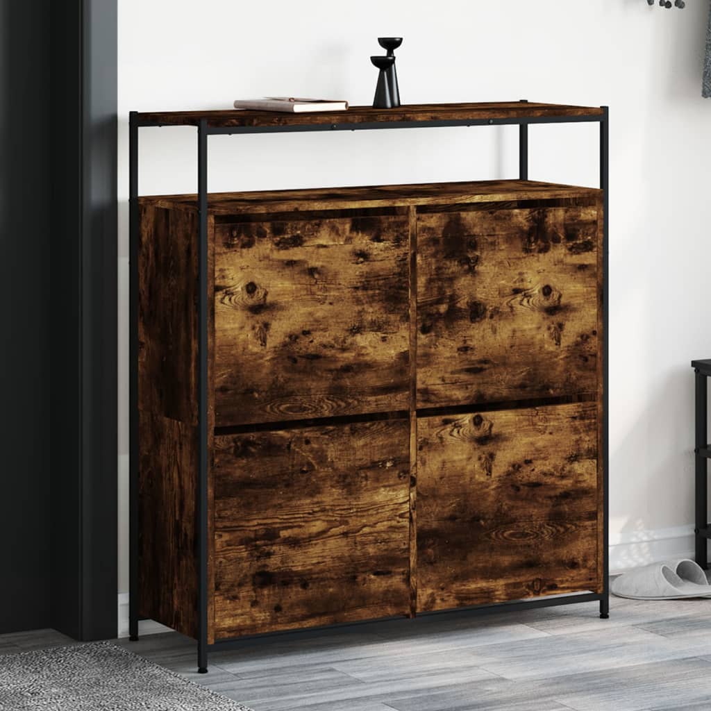 Schoenenkast met 4 klaplades 100x34x112 cm gerookt eikenkleurig is nu te koop bij PeponiXL, paradijselijk wonen!