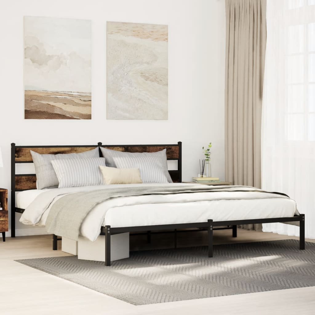 Bedframe zonder matras metaal gerookt eikenkleurig 180x200 cm is nu te koop bij PeponiXL, paradijselijk wonen!