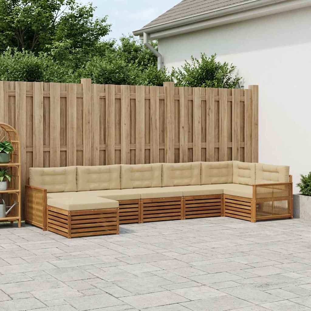 Buiten bankenset met kussen 7 pcs Natuurlijk en Beige is nu te koop bij PeponiXL, paradijselijk wonen!