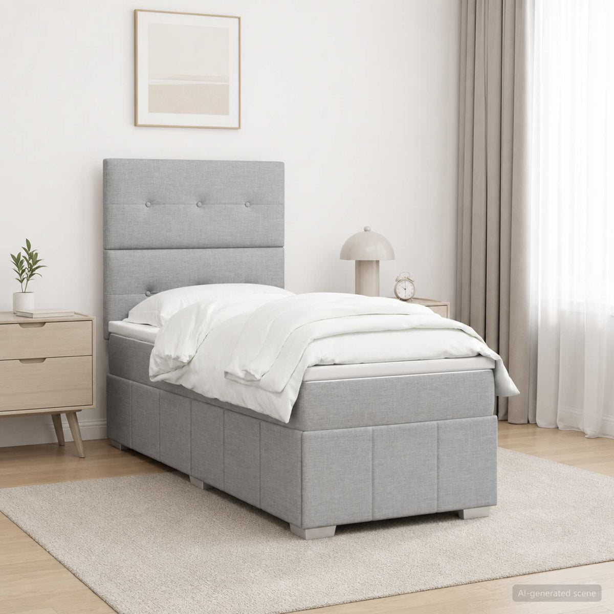 Boxspringbed met matras met hoofdeinde Lichtgrijs Enkel Stof is nu te koop bij PeponiXL, paradijselijk wonen!