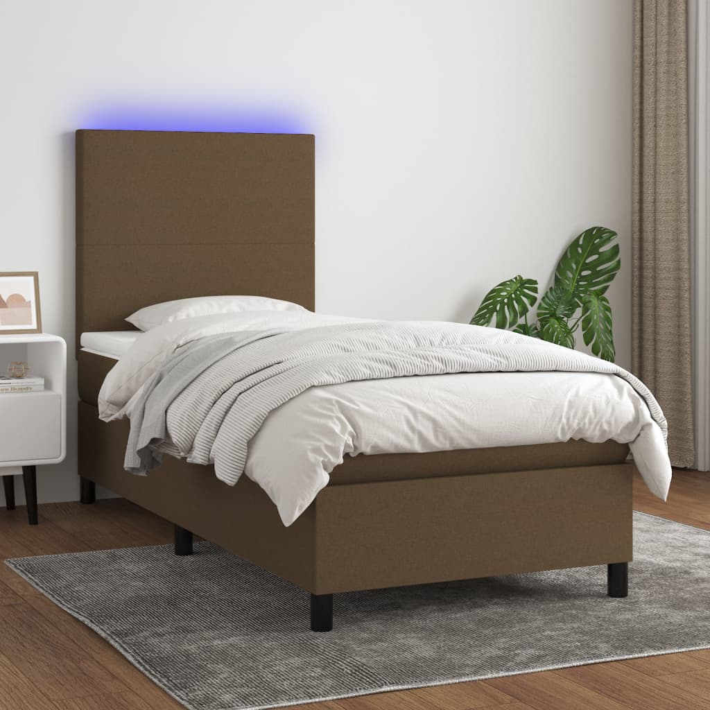Boxspring met matras en LED stof donkerbruin 100x200 cm is nu te koop bij PeponiXL, paradijselijk wonen!