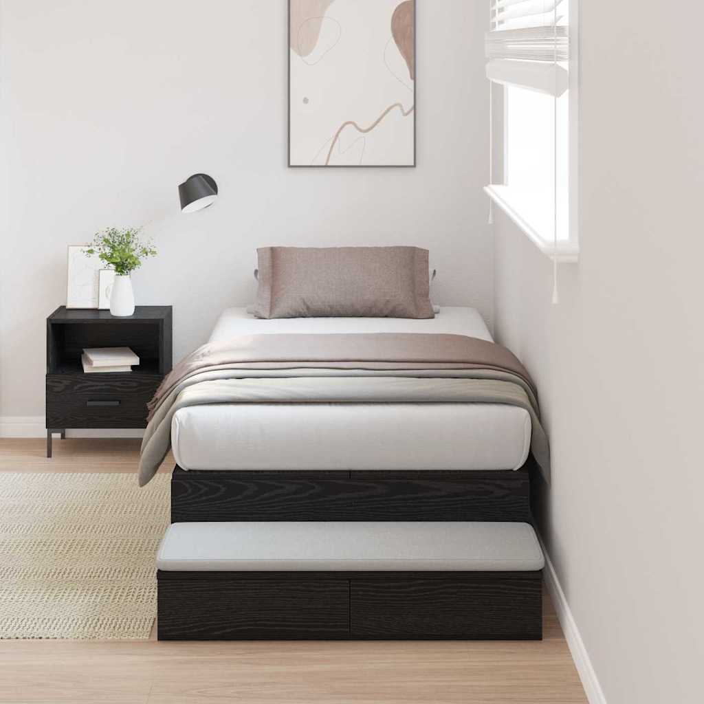 Opbergbedframe met lade Zwart Eiken 100 cm Bewerkt hout is nu te koop bij PeponiXL, paradijselijk wonen!