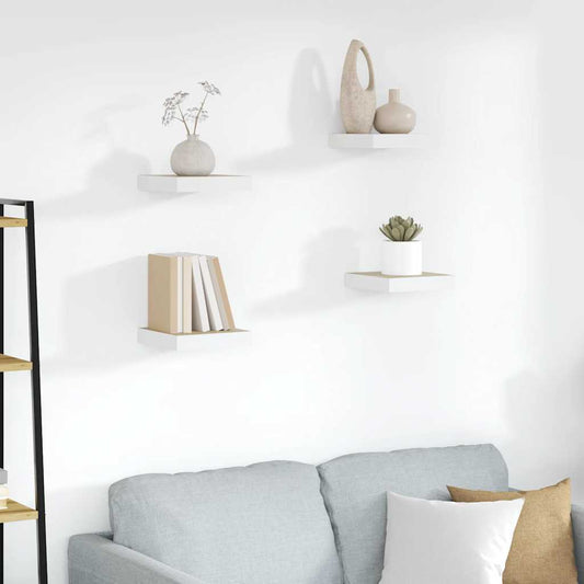 Wandschappen zwevend 4 st 23x23,5x3,8 cm MDF eikenkleurig wit is nu te koop bij PeponiXL, paradijselijk wonen!