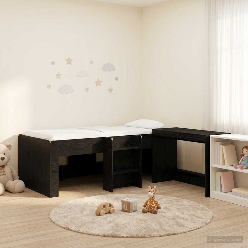Hoge Bed Frame met Bureau voor Kinderen Zwart eiken 90 x 190 cm is nu te koop bij PeponiXL, paradijselijk wonen!