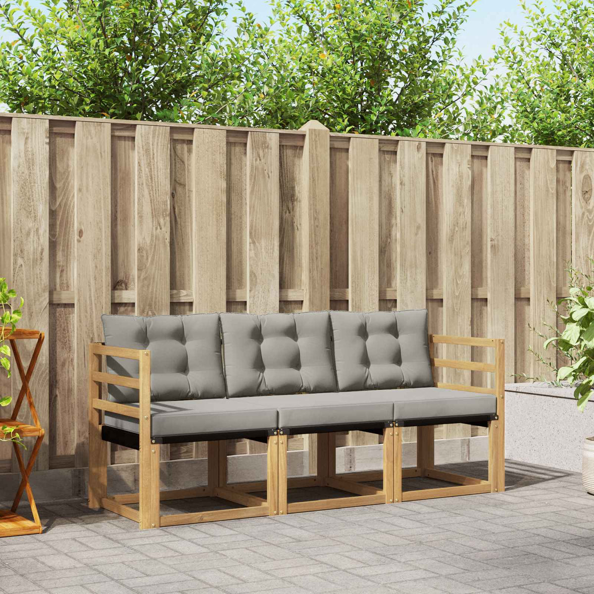 Buiten bankenset met kussen 3 pcs Wit en Lichtgrijs is nu te koop bij PeponiXL, paradijselijk wonen!