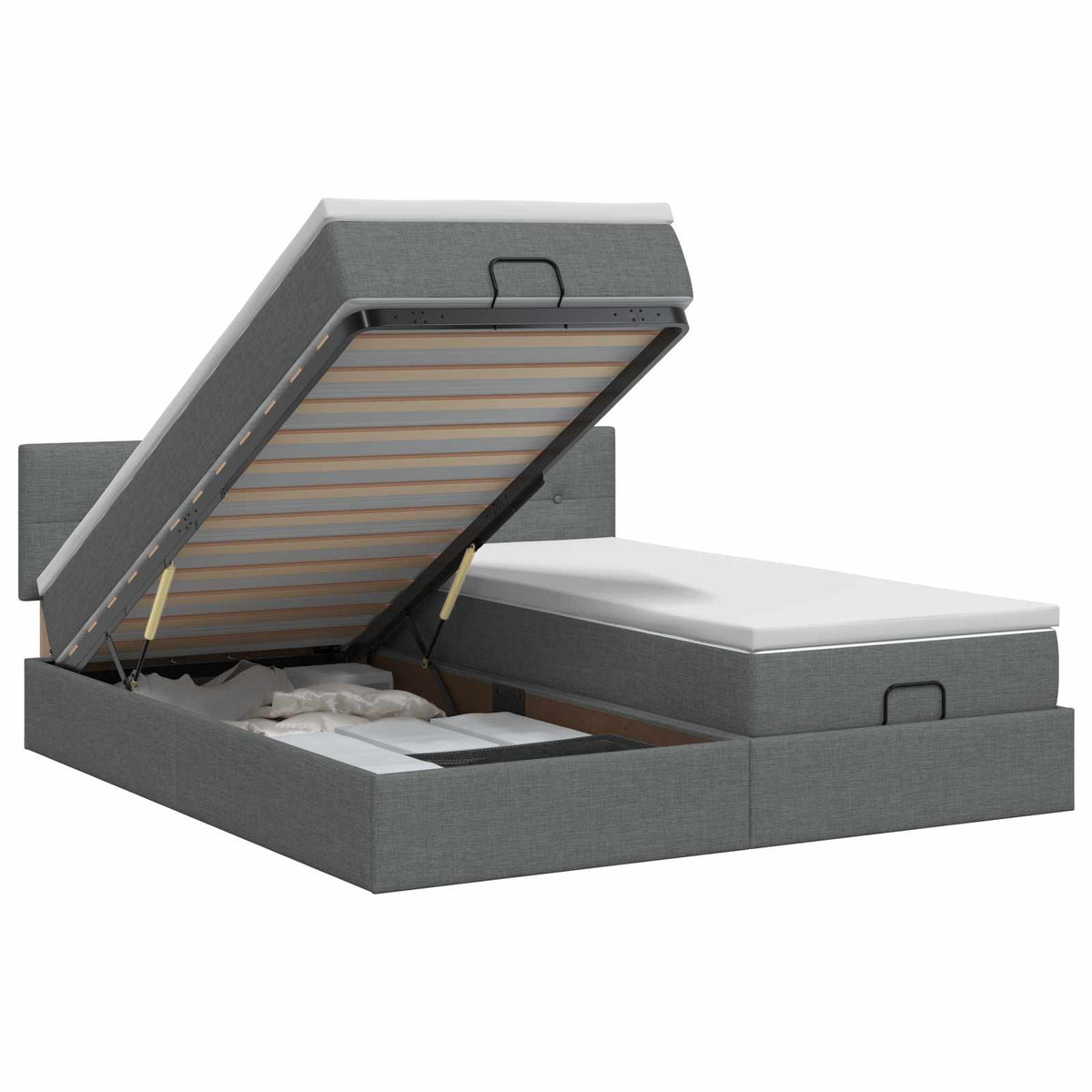 Ottoman bed met matras met hoofdeinde 2 st Donkergrijs Stof is nu te koop bij PeponiXL, paradijselijk wonen!
