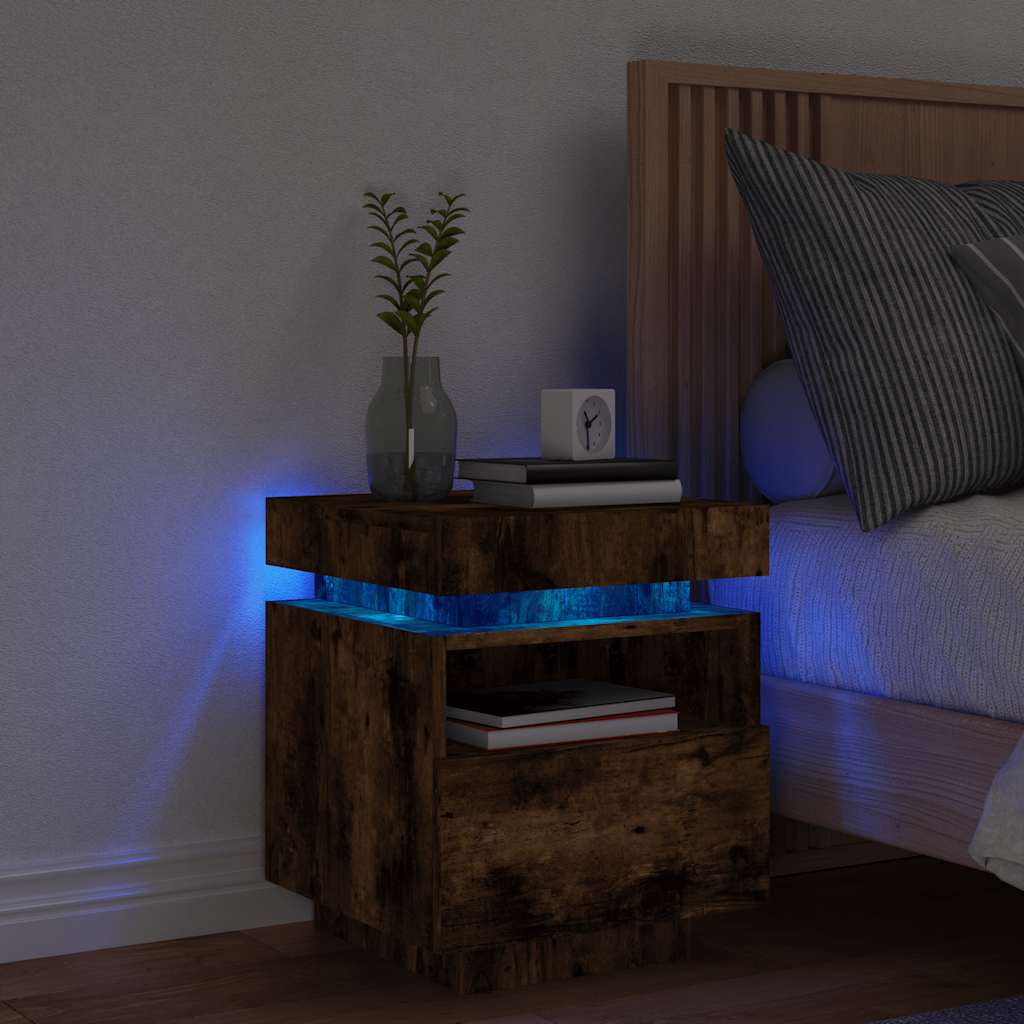 Nachtkastje met LED-verlichting 40x39x48,5 cm gerookt eiken is nu te koop bij PeponiXL, paradijselijk wonen!