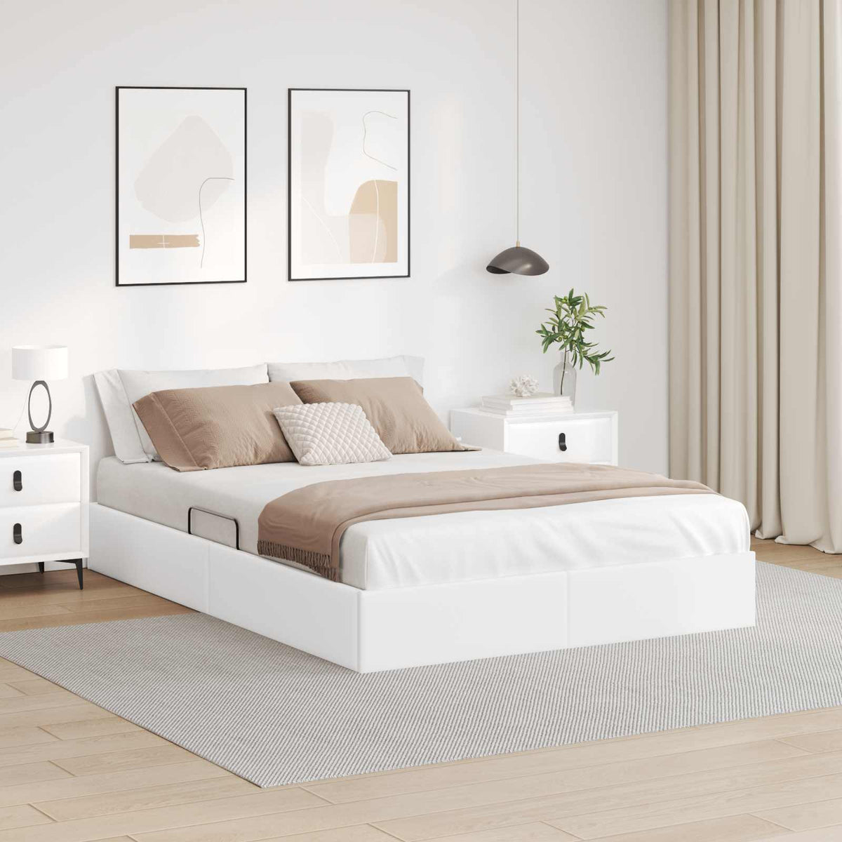 Ottoman Bedframe met opslag Puur Wit 140 x 200 cm Nep Leer is nu te koop bij PeponiXL, paradijselijk wonen!