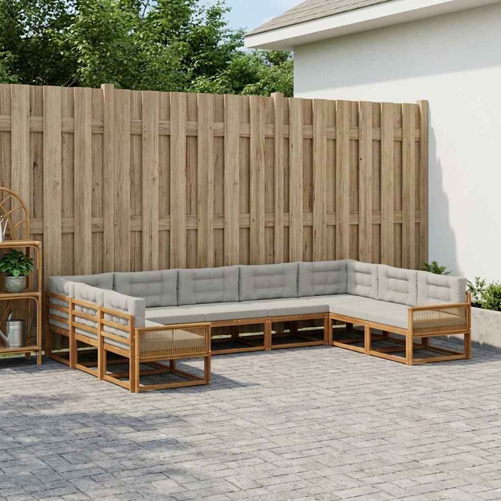 Buiten bankenset met kussen 9 pcs Naturel en lichtgrijs is nu te koop bij PeponiXL, paradijselijk wonen!