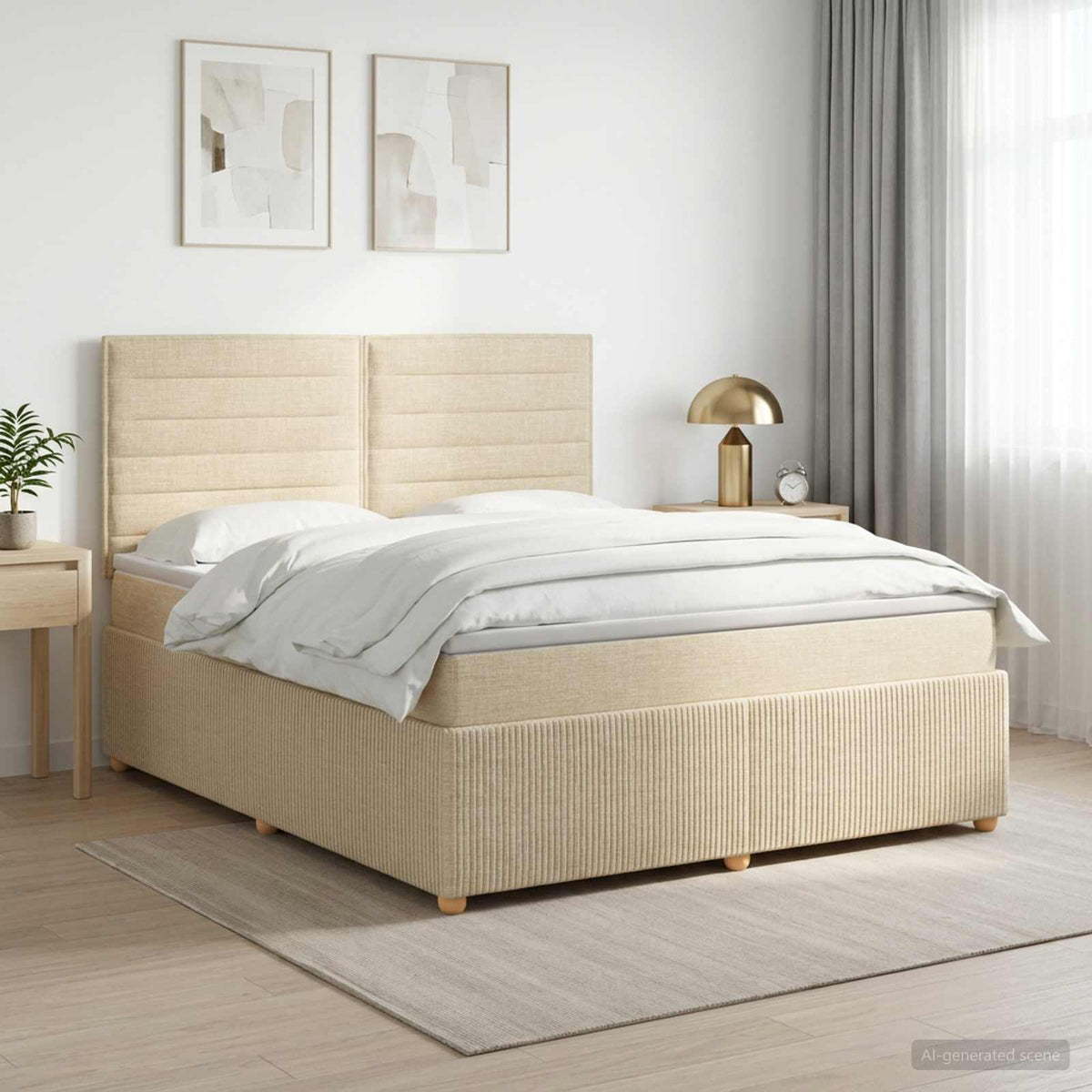 Boxspringbed met matras Crèmekleurig 140 x 200 cm Stof is nu te koop bij PeponiXL, paradijselijk wonen!