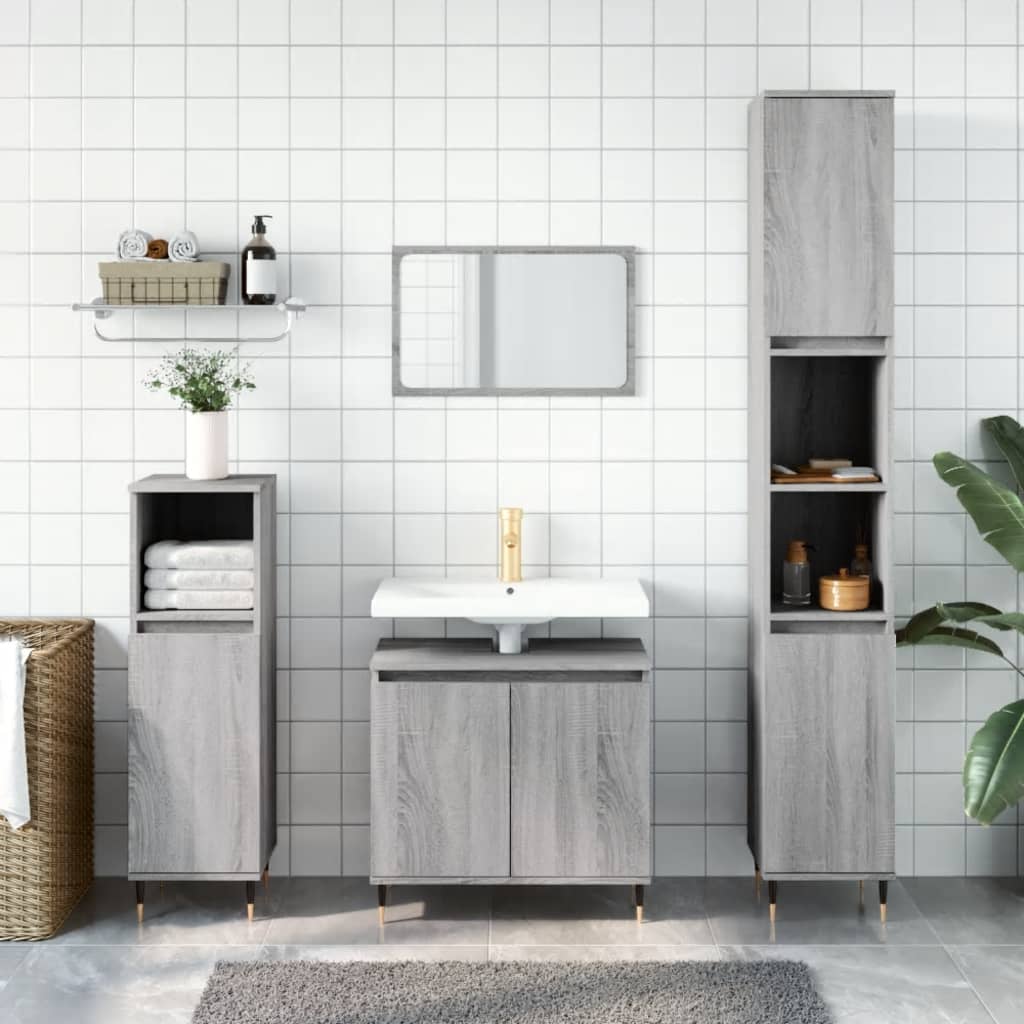 3-delige Badkamermeubelset bewerkt hout grijs sonoma eikenkleur is nu te koop bij PeponiXL, paradijselijk wonen!