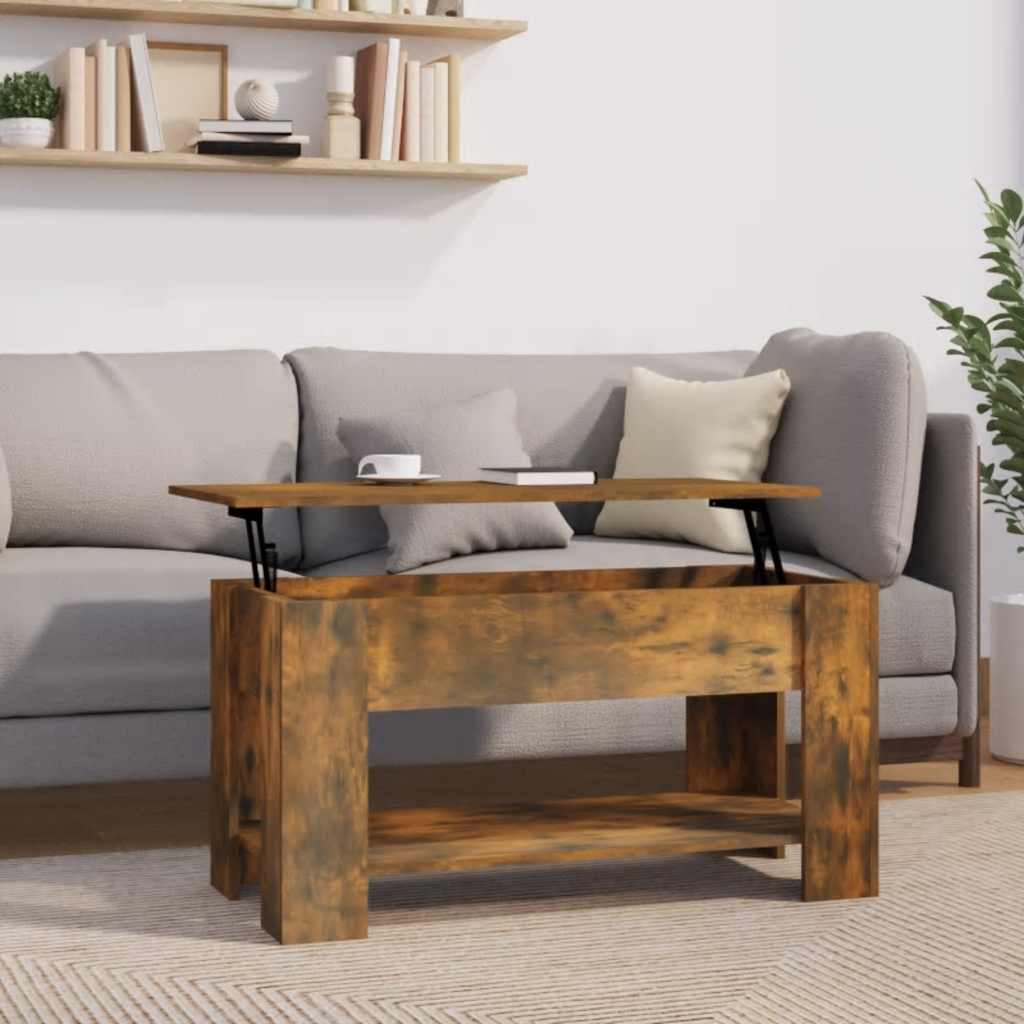 Salontafel 101x49x52 cm bewerkt hout gerookt eikenkleurig is nu te koop bij PeponiXL, paradijselijk wonen!