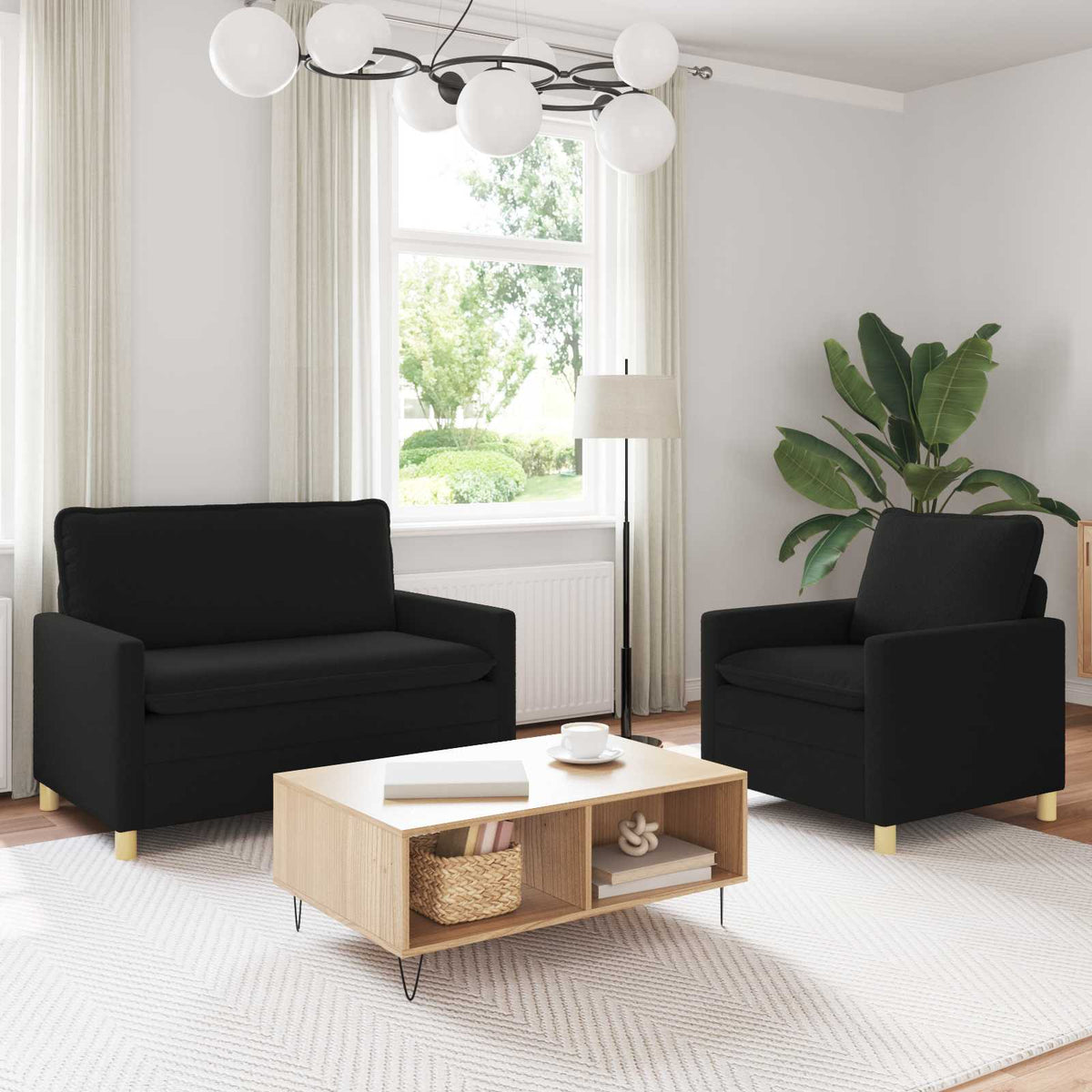 Bankstel 2 st Zwart Stof is nu te koop bij PeponiXL, paradijselijk wonen!