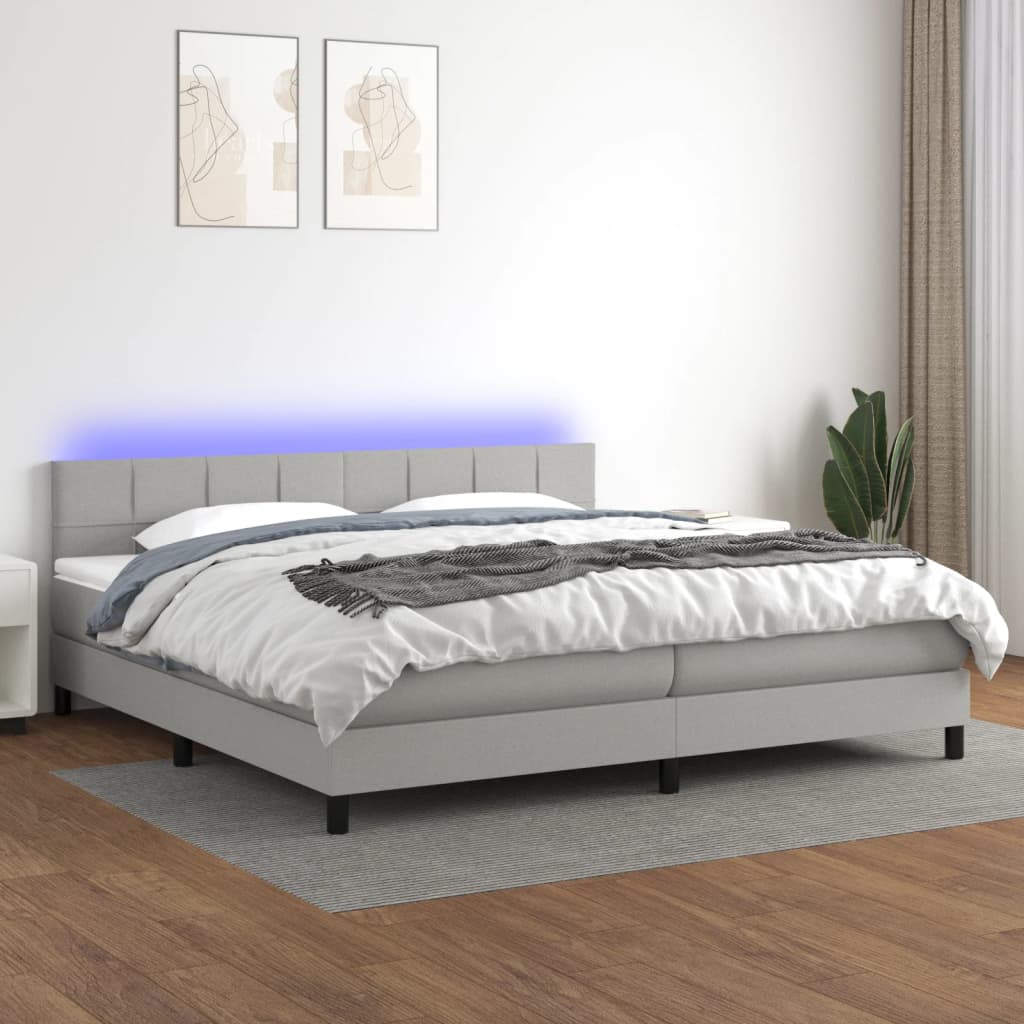 Boxspring met matras en LED stof lichtgrijs 200x200 cm is nu te koop bij PeponiXL, paradijselijk wonen!