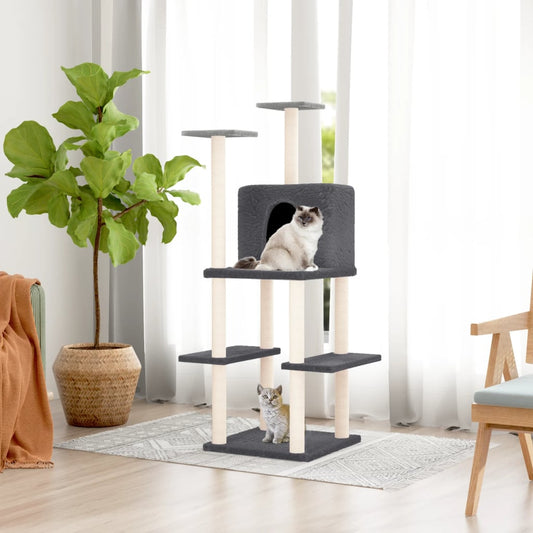 Kattenmeubel met sisal krabpalen 144,5 cm donkergrijs is nu te koop bij PeponiXL, paradijselijk wonen!