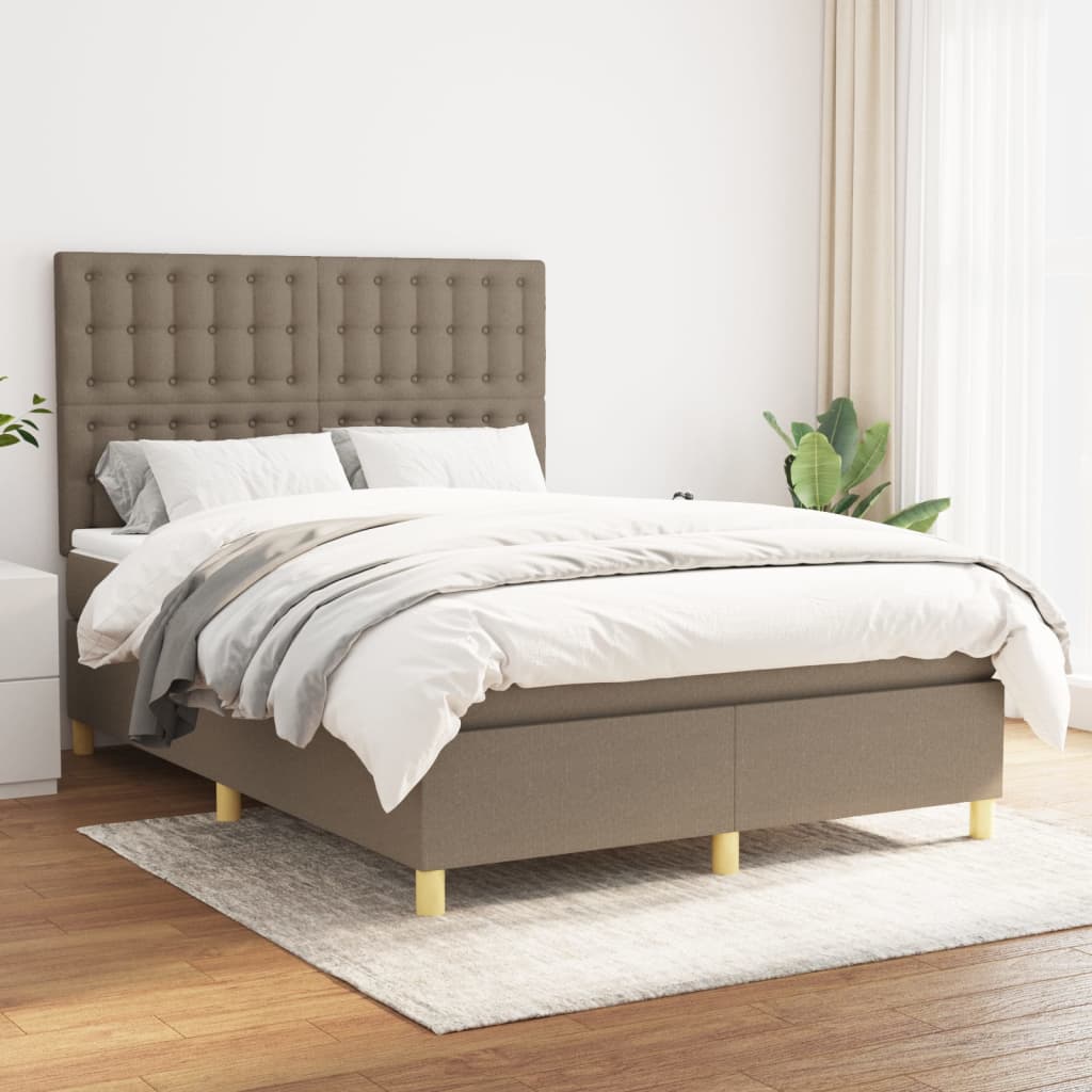 Boxspring met matras stof taupe 140x200 cm is nu te koop bij PeponiXL, paradijselijk wonen!