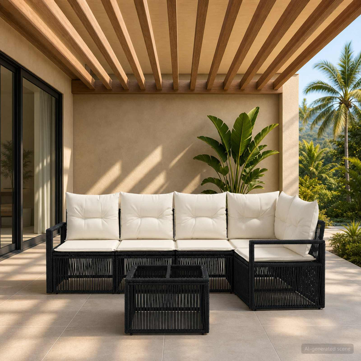 Tuinbankenset 6 pcs Zwart poly rattan is nu te koop bij PeponiXL, paradijselijk wonen!