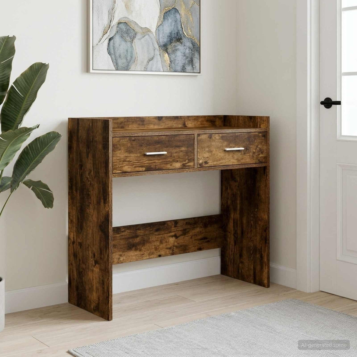 Wandtafel Gerookt eiken 90 x 35 x 80 cm Bewerkt hout is nu te koop bij PeponiXL, paradijselijk wonen!
