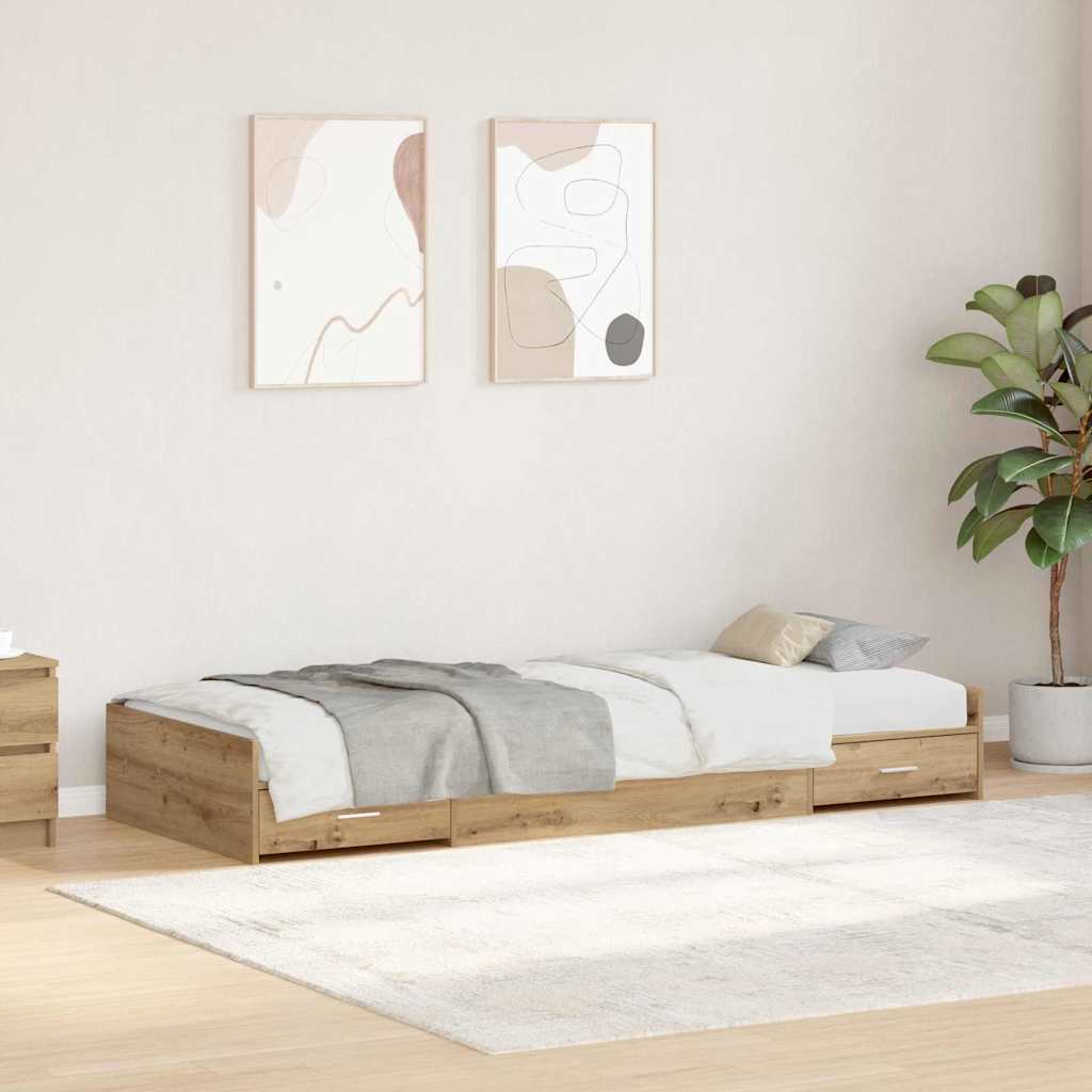 Bedframe met hoofdeinde Artisan Eiken 90 x 190 cm Bewerkt hout is nu te koop bij PeponiXL, paradijselijk wonen!