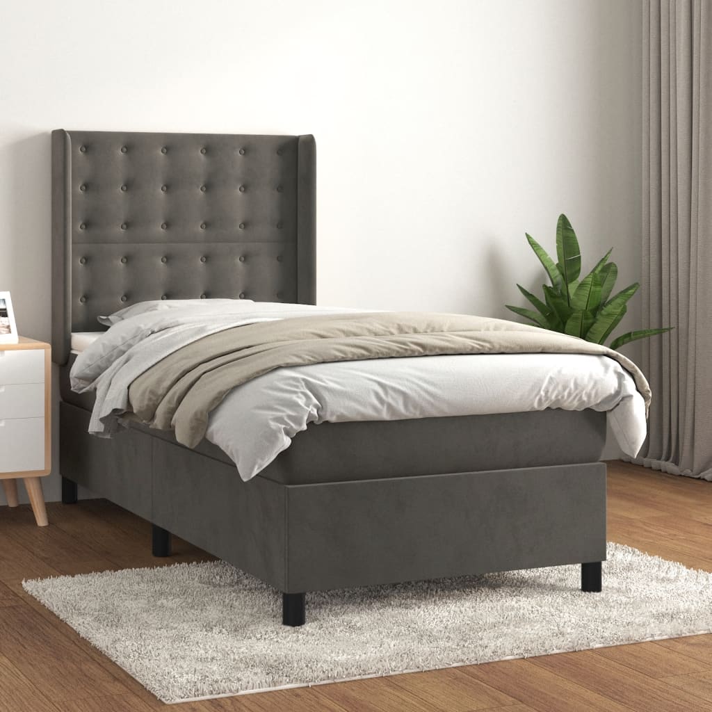 Boxspring met matras fluweel donkergrijs 90x200 cm is nu te koop bij PeponiXL, paradijselijk wonen!