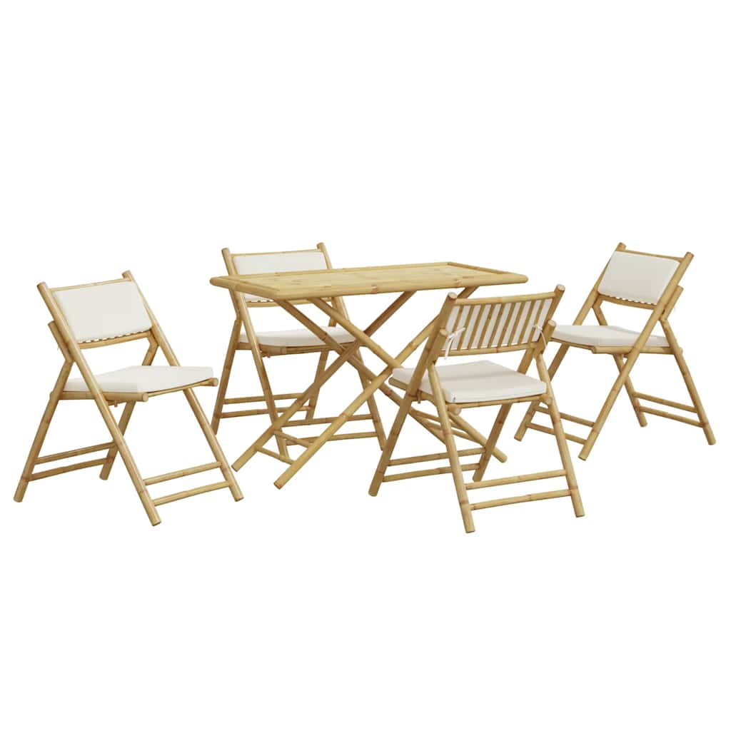 5-delige Bistroset inklapbaar met kussens bamboe crèmewit is nu te koop bij PeponiXL, paradijselijk wonen!