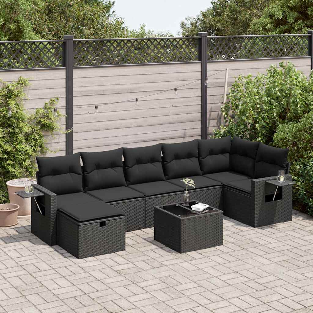 8-delige Loungeset met kussens poly rattan zwart is nu te koop bij PeponiXL, paradijselijk wonen!