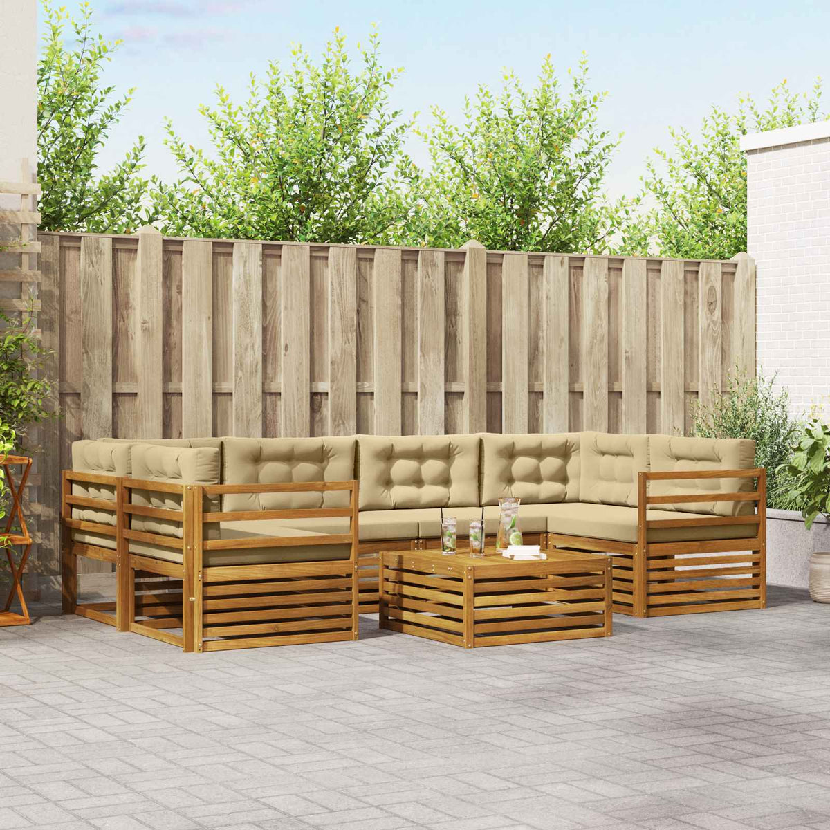 Buiten bankenset met kussen 7 pcs Natuurlijk en Beige is nu te koop bij PeponiXL, paradijselijk wonen!