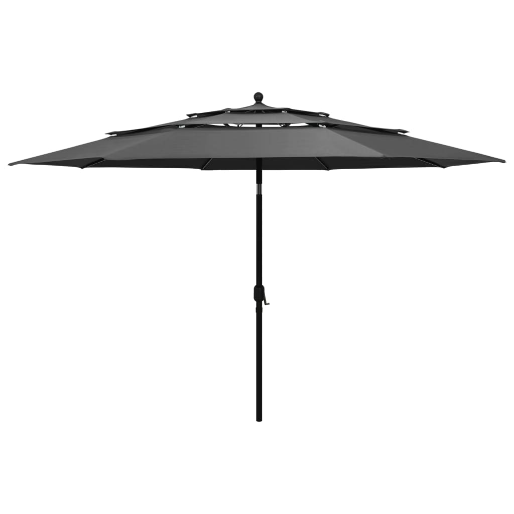 Parasol 3-laags met aluminium paal 3,5 m antracietkleurig is nu te koop bij PeponiXL, paradijselijk wonen!