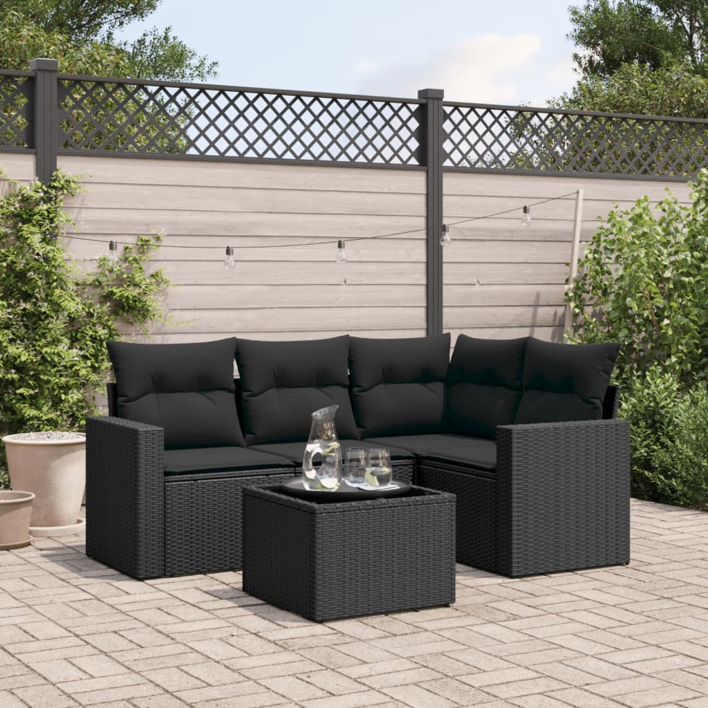 5-delige Loungeset met kussens poly rattan zwart is nu te koop bij PeponiXL, paradijselijk wonen!