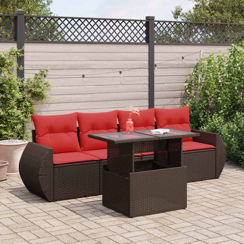 5-delige Loungeset met kussens poly rattan acacia bruin is nu te koop bij PeponiXL, paradijselijk wonen!
