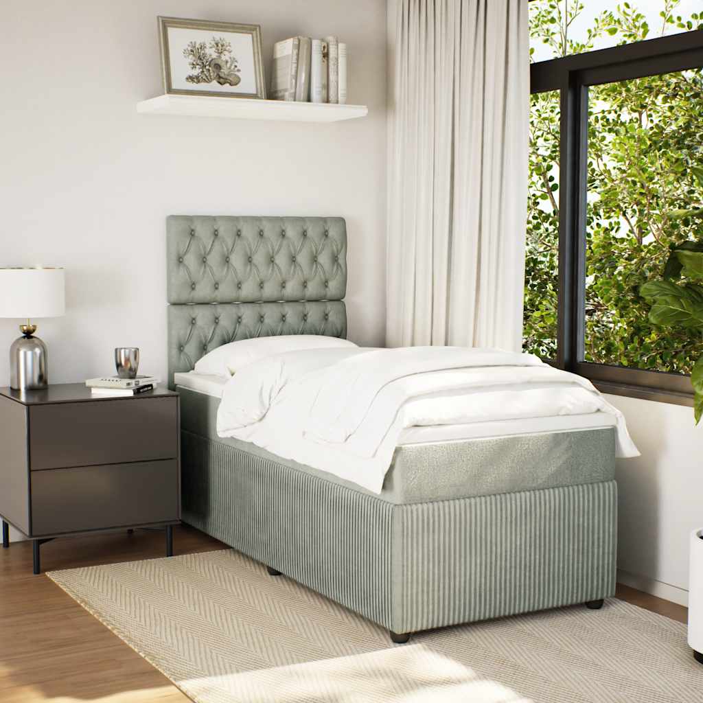 Boxspring met matras fluweel lichtgrijs 90x190 cm is nu te koop bij PeponiXL, paradijselijk wonen!
