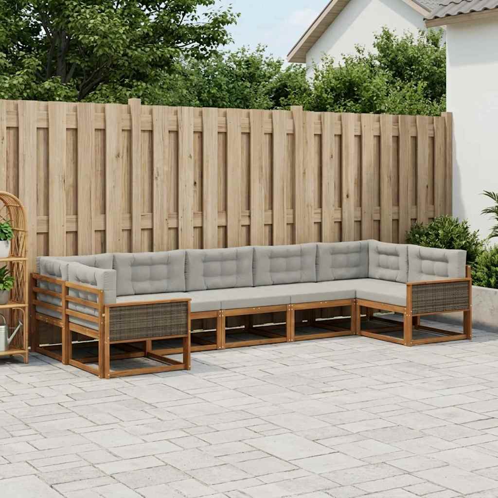 Buiten bankenset met kussen 7 pcs Naturel en lichtgrijs is nu te koop bij PeponiXL, paradijselijk wonen!