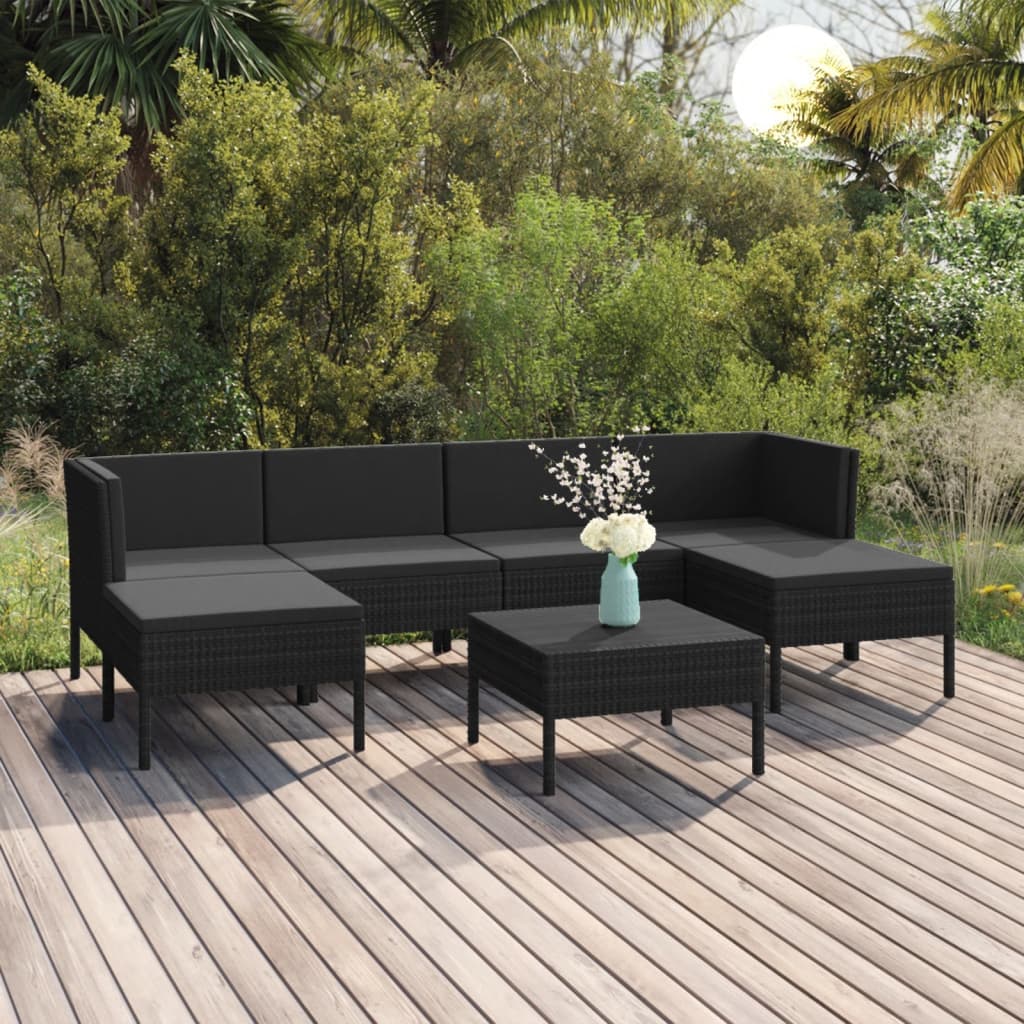 7-delige Loungeset met kussens poly rattan zwart is nu te koop bij PeponiXL, paradijselijk wonen!
