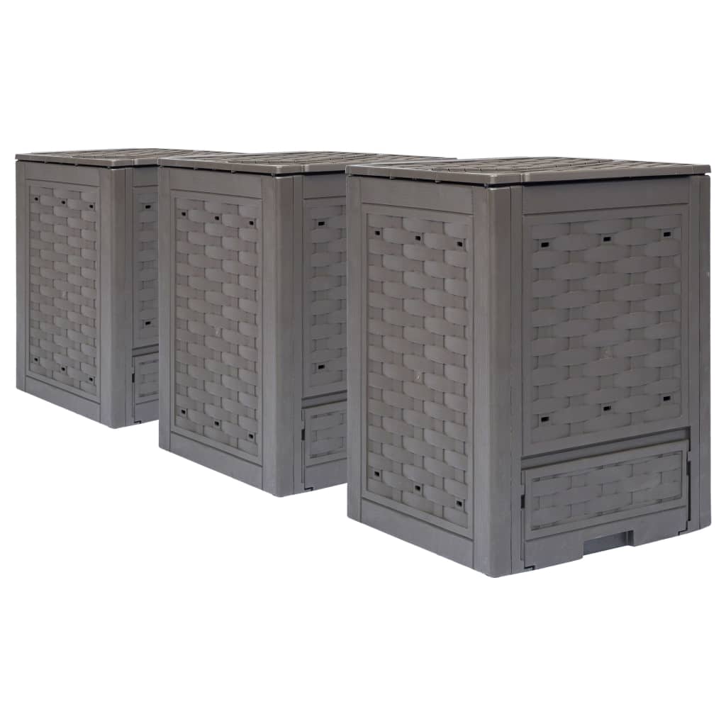 Compostbakken 3 st 900 L 60x60x83 cm kunststof rattan bruin is nu te koop bij PeponiXL, paradijselijk wonen!