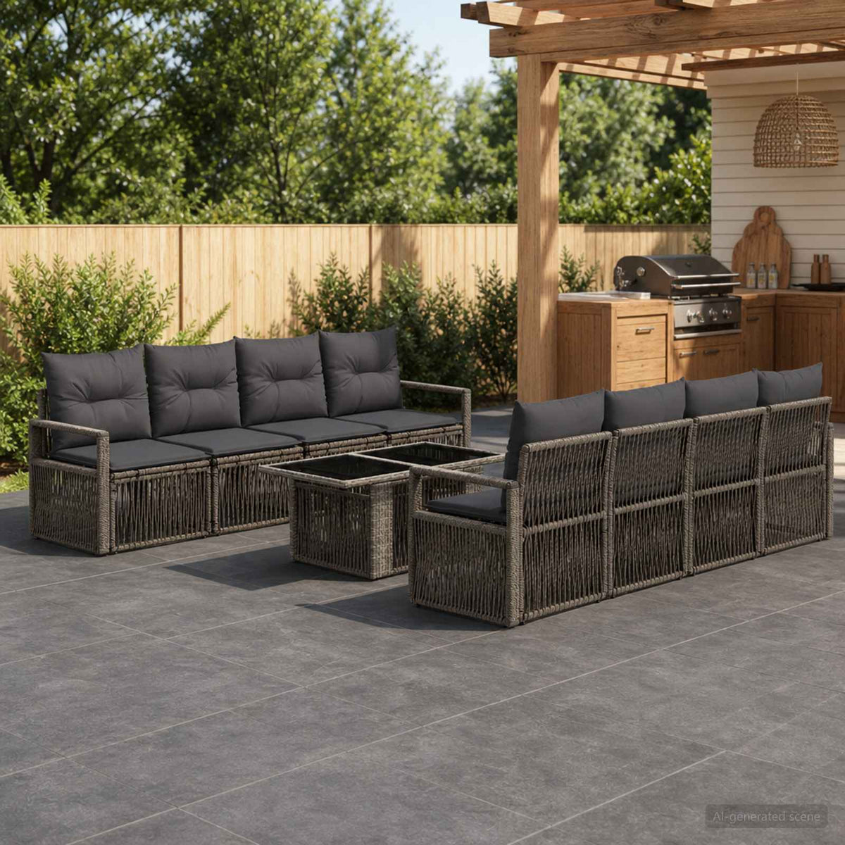 Tuinbankenset 9 st Grijs en Donkergrijs poly rattan is nu te koop bij PeponiXL, paradijselijk wonen!
