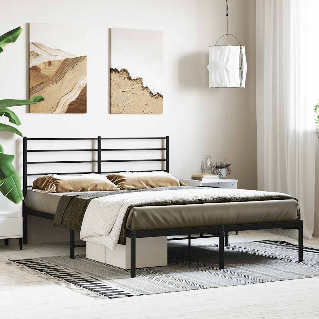 Bedframe met hoofdbord metaal zwart 140x200 cm is nu te koop bij PeponiXL, paradijselijk wonen!