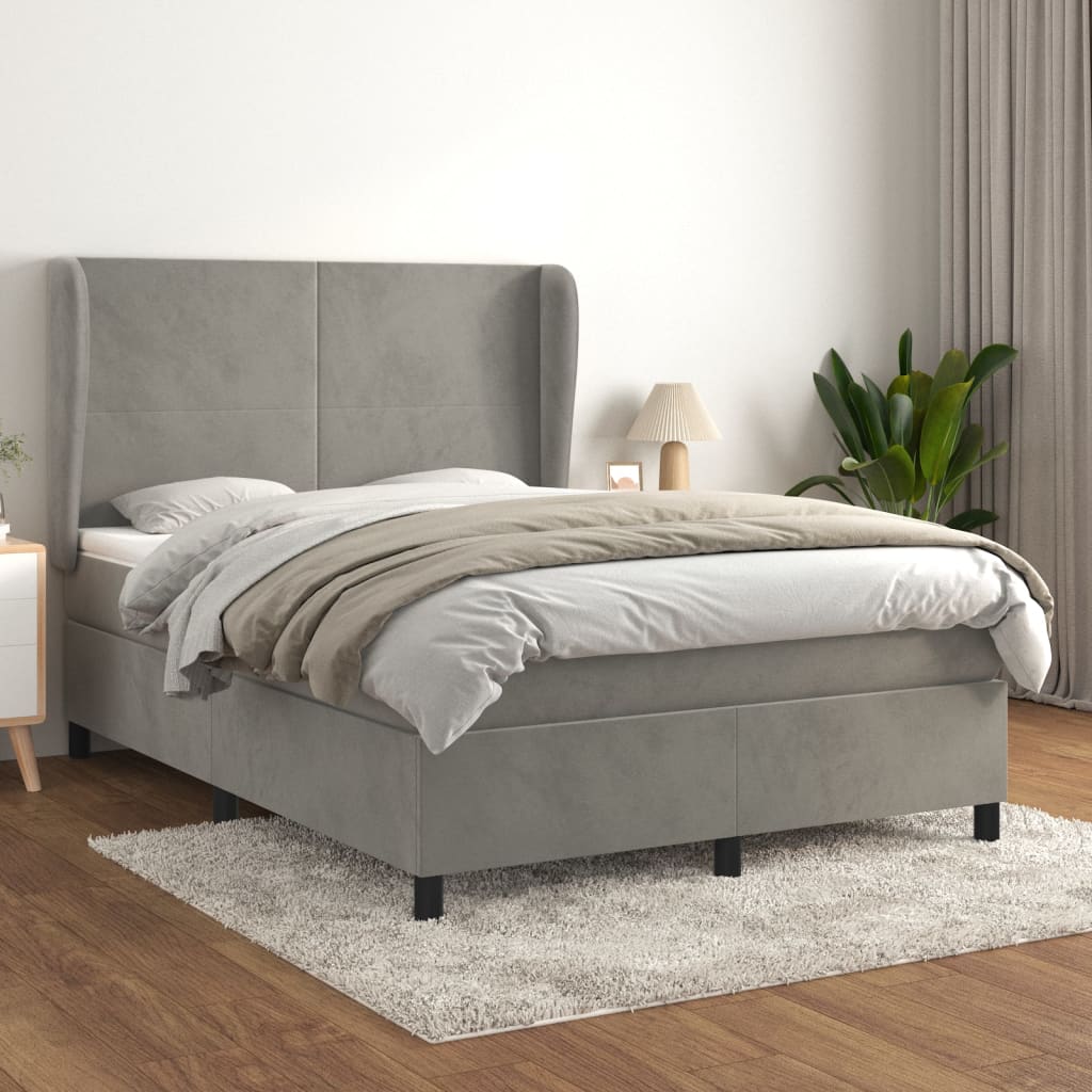 Boxspring met matras fluweel lichtgrijs 140x200 cm is nu te koop bij PeponiXL, paradijselijk wonen!