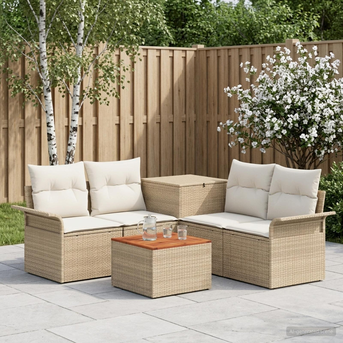 Bankstel 6 st 4-Aantal zitplaatsen Beige en Crème Wit is nu te koop bij PeponiXL, paradijselijk wonen!