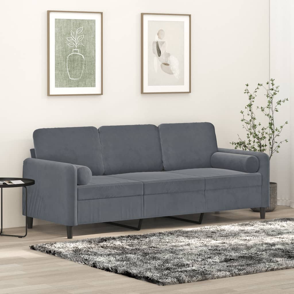 Driezitsbank met sierkussens 180 cm fluweel donkergrijs is nu te koop bij PeponiXL, paradijselijk wonen!