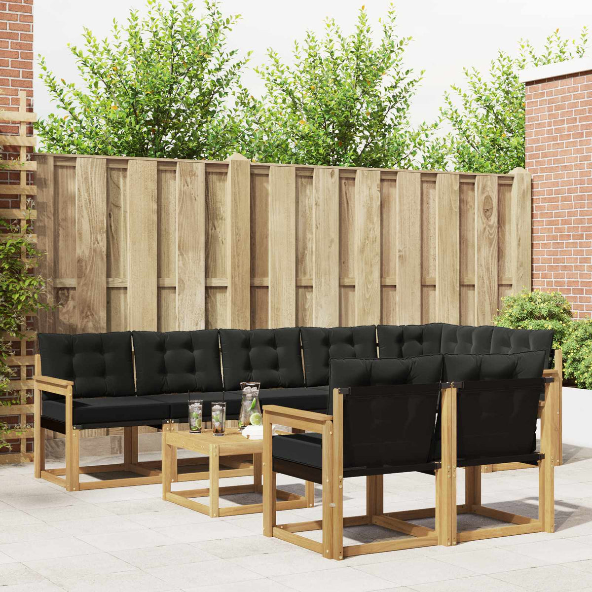 Buiten bankenset met kussen 9 pcs Wit en zwart is nu te koop bij PeponiXL, paradijselijk wonen!