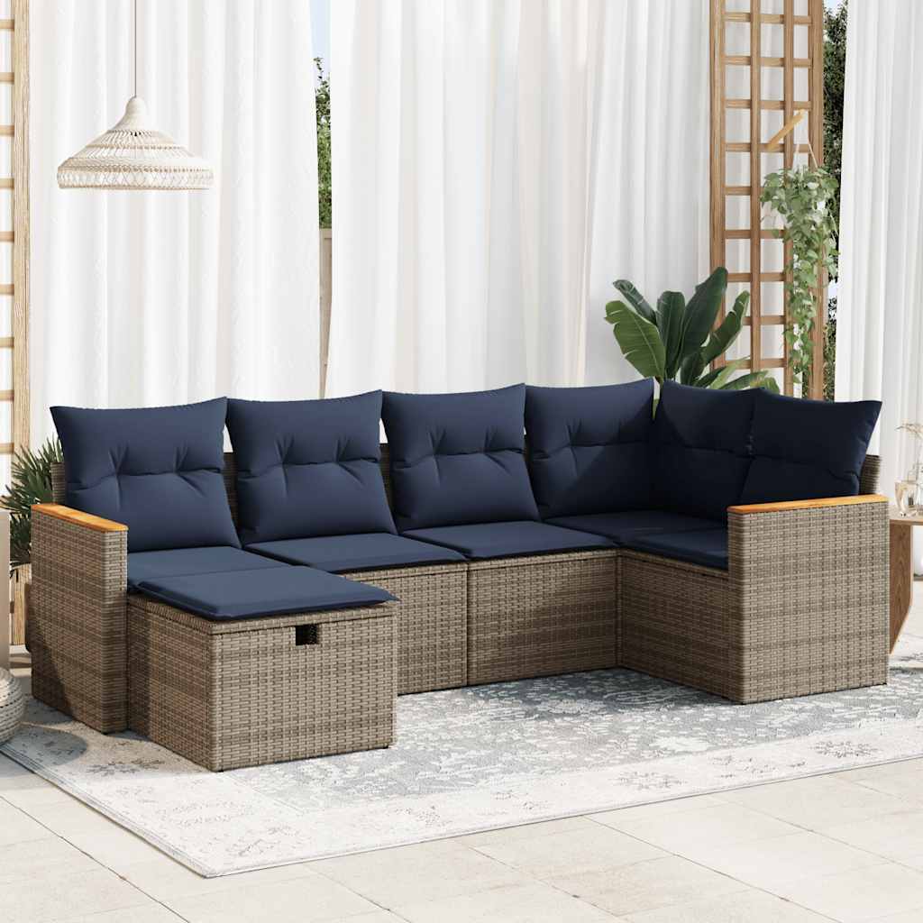 6-delige Loungeset met kussens poly rattan grijs is nu te koop bij PeponiXL, paradijselijk wonen!