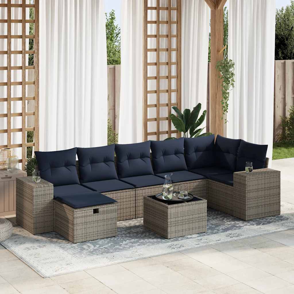8-delige Loungeset met kussens poly rattan grijs is nu te koop bij PeponiXL, paradijselijk wonen!