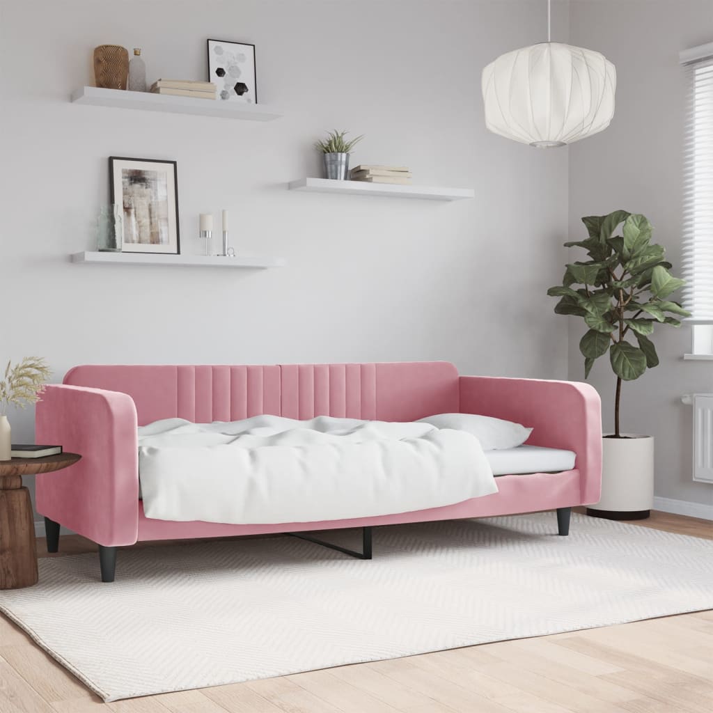 Slaapbank 100x200 cm fluweel roze is nu te koop bij PeponiXL, paradijselijk wonen!